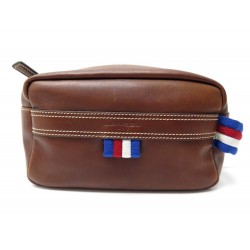 NEUF TROUSSE DE TOILETTE POCHETTE LANCEL CUIR MARRON FAUVE LEATHER POUCH 260€