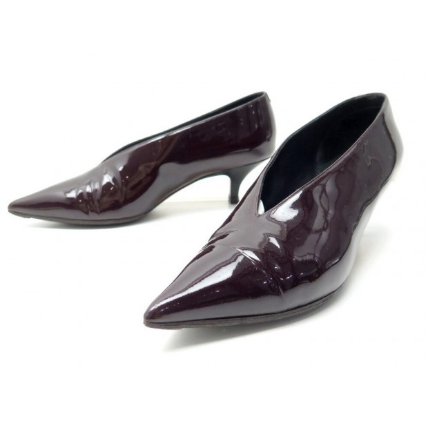 CHAUSSURES CELINE 34 ESCARPINS EN CUIR VERNI BORDEAUX LEATHER PUMP SHOES 650€