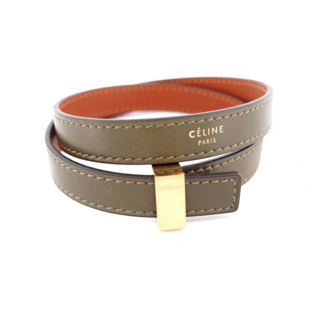 BRACELET CELINE ETRIER DOUBLE TOUR TAILLE S 13 CM CUIR TAUPE LEATHER BANGLE 590€