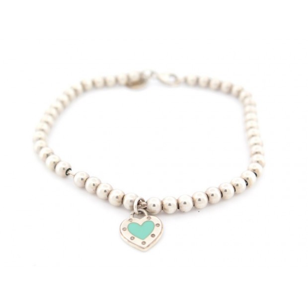 BRACELET TIFFANY & CO LOVE PLAQUE COEUR ARGENT MASSIF PERLES SILVER JEWEL 360€