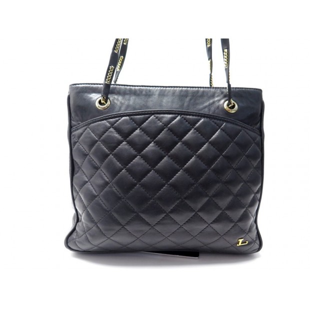 VINTAGE SAC A MAIN LOUISE FONTAINE SHOPPING EN CUIR MATELASSE NOIR QUILTED PURSE