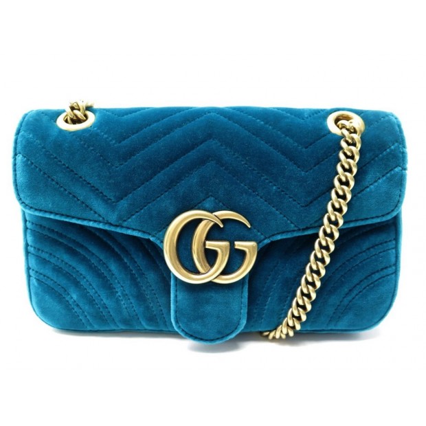 NEUF SAC A MAIN GUCCI GG MARMONT SMALL 443497 EN VELOURS BLEU NEW HAND BAG 2000€