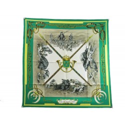 FOULARD HERMES VAUTRAIT DU ROY HALLO CARRE 90 EN SOIE VERT GREEN SILK SCARF 410€