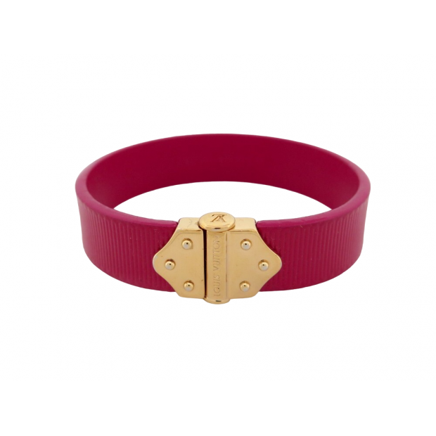 NEUF BRACELET LOUIS VUITTON INDIAN M6681 T19 CM EN CUIR ROUGE & METAL DORE 440€