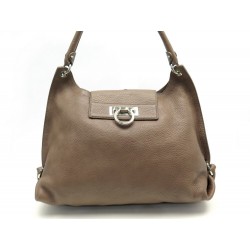 NEUF SAC A MAIN SALVATORE FERRAGAMO EE-21 C676 CUIR GRAINE TAUPE HAND BAG 1630€