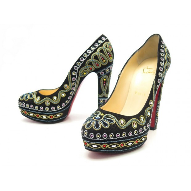 NEUF CHAUSSURES CHRISTIAN LOUBOUTIN DEVIDAS BRODERIES 38.5 ESCAPINS SHOES 995€