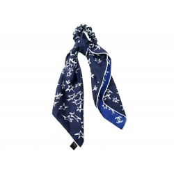 NEUF CHOUCHOU CHANEL FOULARD 50CM AA8331 EN SOIE BLEUE NEW SILK HAIR JEWEL 390€