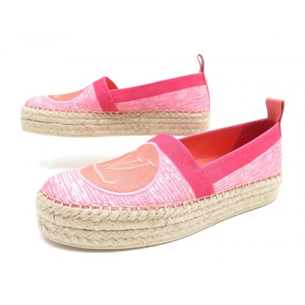 NEUF CHAUSSURES LOUIS VUITTON BLUE SHORE 38 ESPADRILLES EN TOILE ROSE SHOES 650€