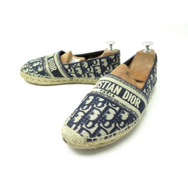 CHAUSSURES ESPADRILLES DIOR GRANVILLE 40 EN TOILE OBLIQUE BLEU CANVAS SHOES 650€