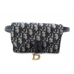 POCHETTE SAC CEINTURE CHRISTIAN DIOR EN TOILE OBLIQUE BLEUE ET CUIR POUCH 1150€