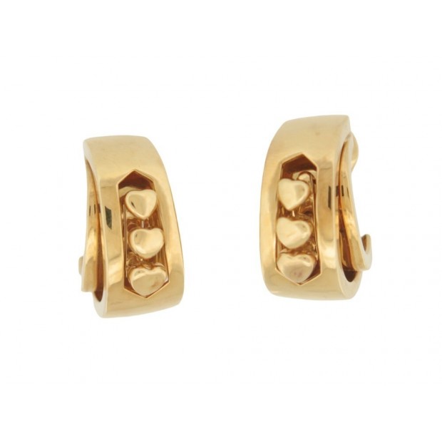 BOUCLES D'OREILLES DE GRISOGONO TRIPLES COEURS EN OR JAUNE 18K 33GR GOLD EARRING