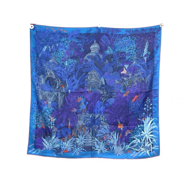 NEUF FOULARD HERMES JARDIN A SINTRA ANNIE FAIVRE CARRE 90 SOIE BLEU SCARF NEW