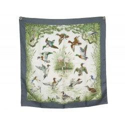 FOULARD HERMES HALTE EN CAMARGUE ROBERT DALLET CARRE 90 EN SOIE GRIS SCARF 410€