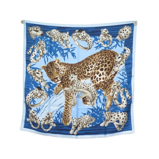 FOULARD CARTIER BIJOUX ANIMAUX PANTHERE CARRE 90 EN SOIE + BOITE SILK SCARF 410€