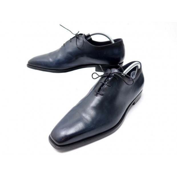 CHAUSSURES BERLUTI OLGA 9 43 RICHELIEU ONE CUT 3 OEILLETS CUIR BLEU SHOES 1860€