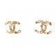 NEUF BOUCLES D'OREILLES CHANEL LOGO CC & PERLES METAL DORE GOLDEN EARRINGS 610€