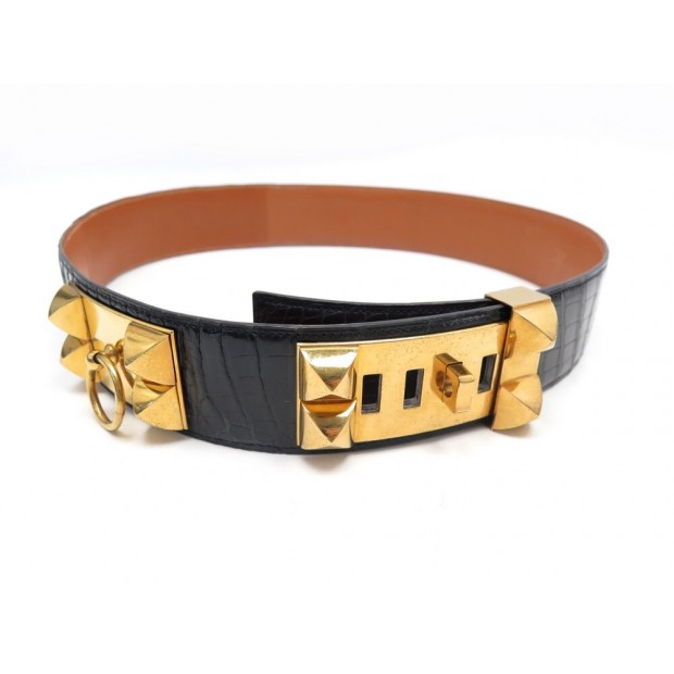 CEINTURE HERMES MEDOR COLLIER DE CHIEN T90 CUIR DE CROCODILE POROSUS BELT 3750€