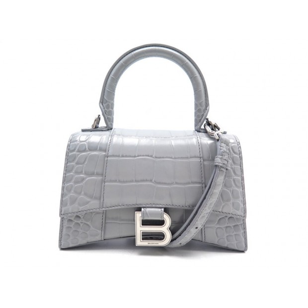 NEUF SAC A MAIN BALENCIAGA HOURGLASS XS 592833 CUIR FACON CROCODILE PURSE 2150€