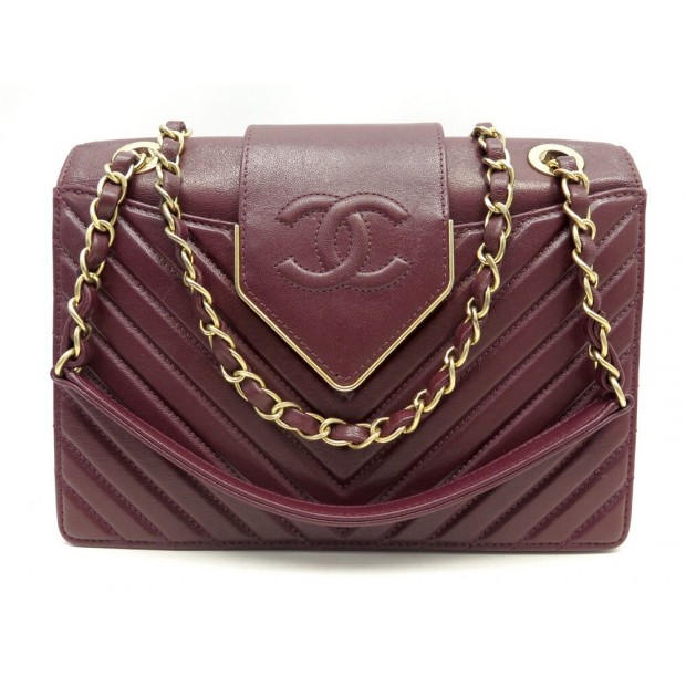 SAC A MAIN CHANEL RABAT LOGO CC BANDOULIERE CUIR CHEVRON BORDEAUX HAND BAG 4900€