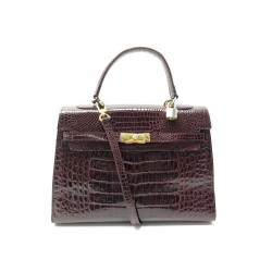 NEUF VINTAGE SAC A MAIN FACON KELLY EN CUIR CROCODILE MARRON LEATHER HAND BAG