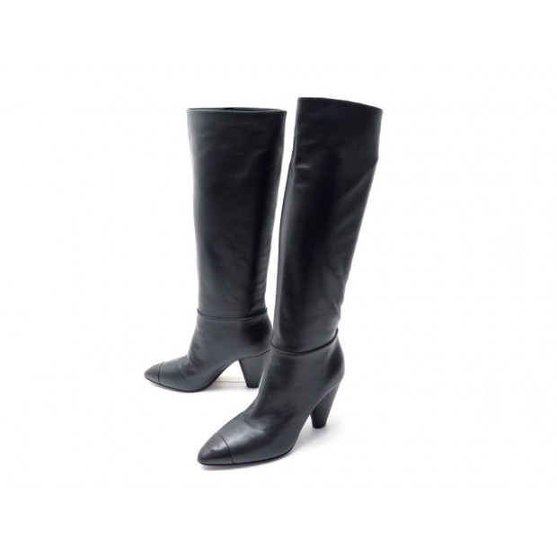 BOTTES CHANEL LOGO CC G35150 A TALONS 39 EN CUIR NOIR HIGH LEATHER BOOTS 2500€