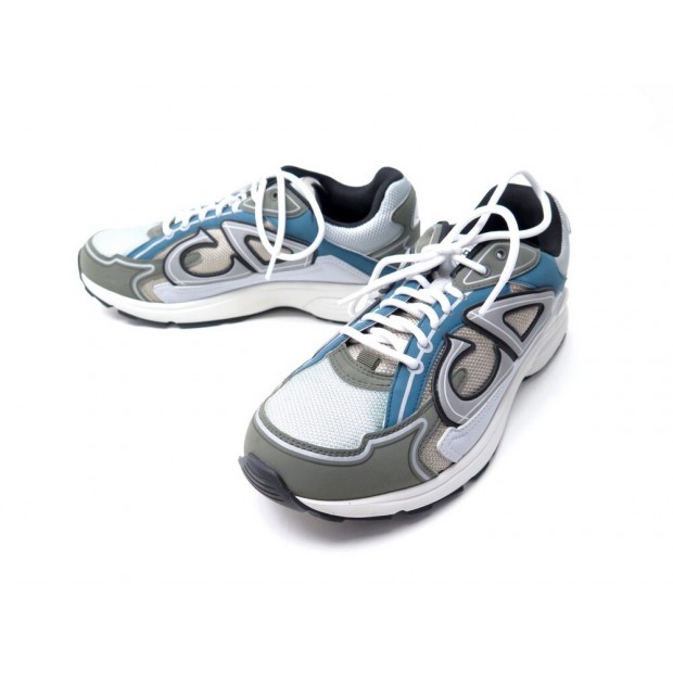 CHAUSSURES BASKETS DIOR B30 42 3SN279Z EN TISSU GRIS ET VERT SNEAKERS SHOES 890€