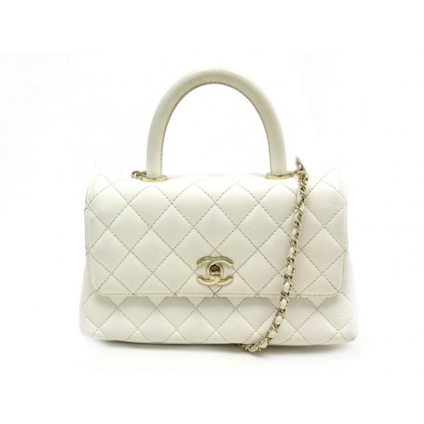 SAC A MAIN CHANEL COCO HANDLE PM EN CUIR CAVIAR MATELASSE BLANC HAND BAG 4900€