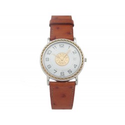 MONTRE HERMES SELLIER OR ET ACIER 40 MM BRACELET AUTRUCHE QUARTZ WATCH 2675€