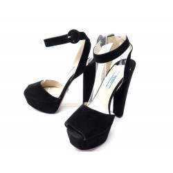 NEUF CHAUSSURES PRADA SANDALES ESCARPINS 37.5 IT 38.5 FR EN DAIM NOIR SHOES 810€