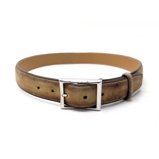 CEINTURE BERLUTI TAILLE 80 EN DAIM MARRON PATINE BROW SUEDE LEATHER BELT 630€