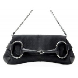 NEUF SAC A MAIN GUCCI HORSEBIT 120134 MORS TOILE NOIRE GG CHAIN CLUTCH BAG 1530€