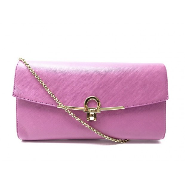 SAC A MAIN SALVATORE FERRAGAMO AU-22 C278 POCHETTE ROSE LOGO GANCIO CLUTCH 890€