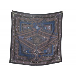 FOULARD HERMES ORS BLEUS D'AFRIQUE PAUWELLS CARRE 90 SOIE MARRON SILK SCARF 410€