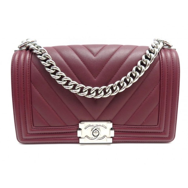 SAC A MAIN CHANEL BOY CHEVRONS A67086 EN CUIR BORDEAUX LEATHER HAND BAG 6350€