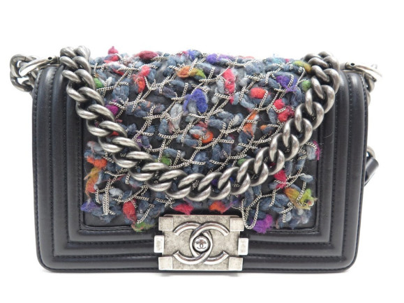 sac a main chanel boy petit modele en cuir noir chaine
