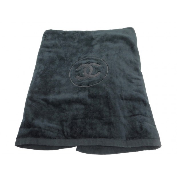 NEUF SERVIETTE DE PLAGE CHANEL 120X180 CM LOGO CC NOIR DRAP DE BAIN BEACH TOWEL