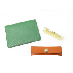 NEUF LOT PEIGNE + PORTE AGENDA GM HERMES EN CUIR EPSOM VERT ET ORANGE NEW 557€