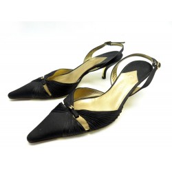 CHAUSSURES CHANEL ESCARPINS SATIN NOIR ET DORE 38.5 BLACK AND GOLDEN SHOES 830€