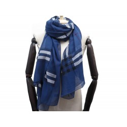 FOULARD PAREO CHALE ETOLE BURBERRY TARTAN BLEU EN COTON BLUE COTTON SCARF 750€