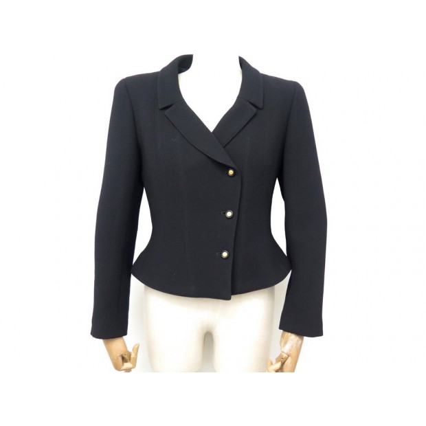 VESTE CINTREE CHANEL TAILLE M 36 38 EN LAINE NOIR BLACK WOOL WOMAN JACKET 5650€