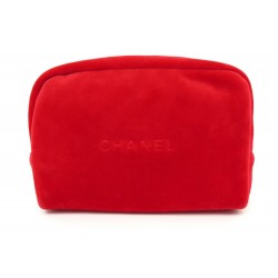 NEUF TROUSSE DE TOILETTE CHANEL BEAUTE EN POLYESTER VELOURS ROUGE NEW RED POUCH