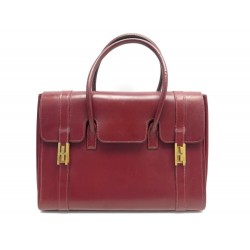 VINTAGE SAC A MAIN HERMES DRAG EN CUIR BOX ROUGE BORDEAUX 1970'S LEATHER HANDBAG