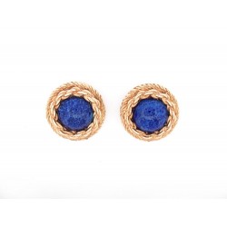 VINTAGE BOUCLES D'OREILLES CHRISTIAN DIOR EN METAL DORE & PERLES BLEUES EARRINGS