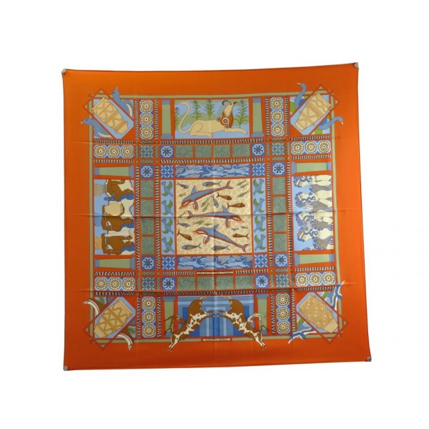 NEUF FOULARD HERMES LES SECRETS DE MINOS CARRE 90 CM EN SOIE ORANGE SCARF 460€