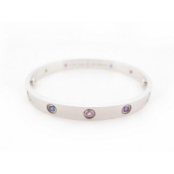 BRACELET CARTIER LOVE EN OR GRIS 18K AIGUES-MARINES SAPHIRS ROSES ET BLEUS 9800€