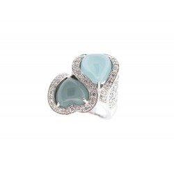 BAGUE PAILLARD TOI & MOI 52 CABOCHON COEUR AIGUE MARINE 81 DIAMANTS 1.08CT 2700€