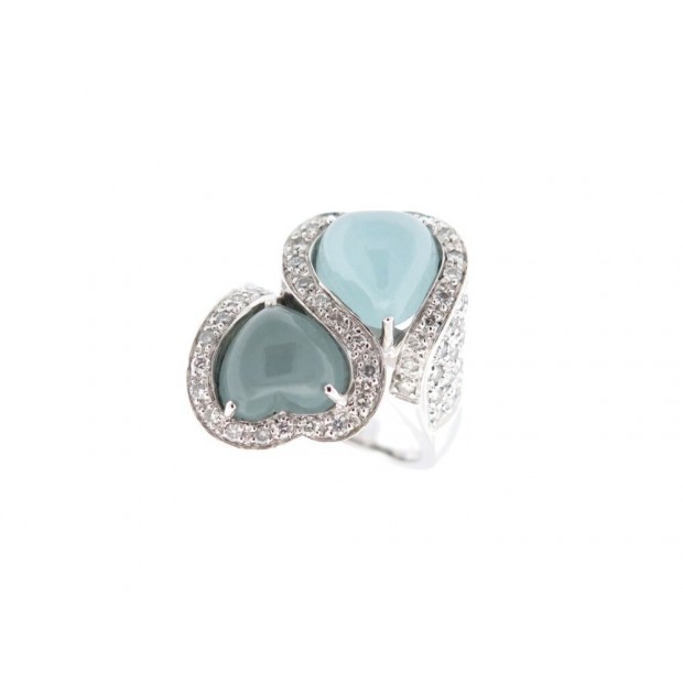 BAGUE PAILLARD TOI & MOI 52 CABOCHON COEUR AIGUE MARINE 81 DIAMANTS 1.08CT 2700€