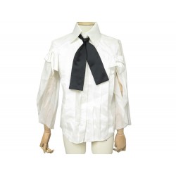 CHEMISIER CHANEL P37181 CHEMISIER COTON CREME & LAVALIERE SOIE BLOUSE TOP 4800€