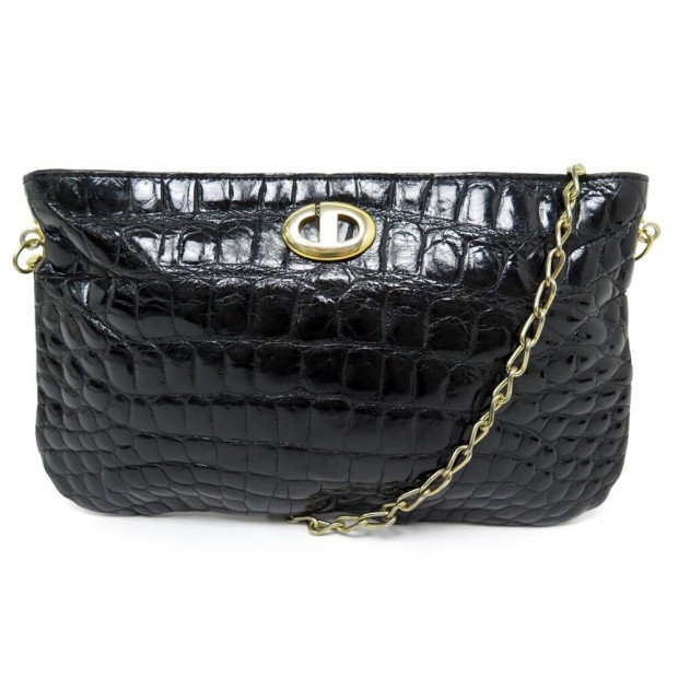 VINTAGE SAC A MAIN CHRISTIAN DIOR BANDOULIERE EN CUIR DE CROCODILE NOIR HAND BAG