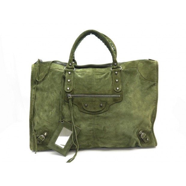 SAC A MAIN BALENCIAGA CITY XL 110506 EN DAIM VERT KAKI SUEDE HAND BAG 3450€